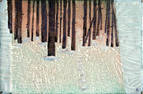 Муратов Владимир Сергеевич (1929-2005) Золотая зима. 2003 г. Медь, горячие эмали. И: 13,2х20,2. П: 27,2х33.