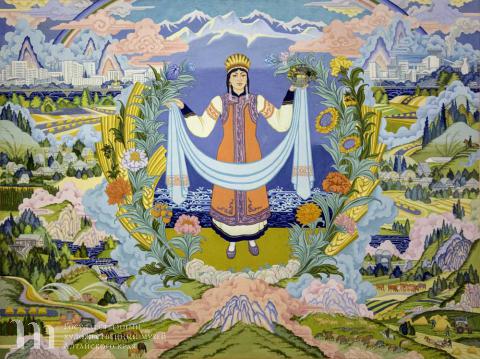 Нанжаа Содном (род. 1946) Бирюзовый Алтай.  Картон, гуашь. 80х105.