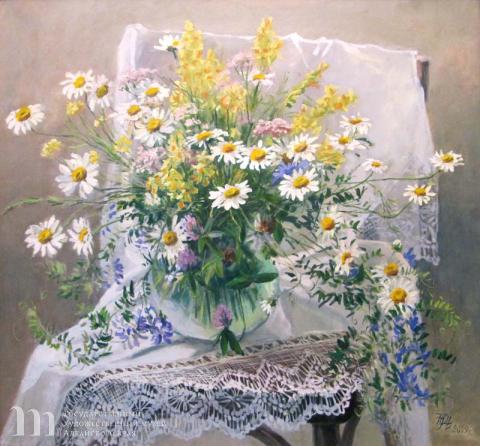 Никитюк Ю.Ю. (род. 1962). Букет ромашек. 2009 г. Холст, масло, 65,5х70,5