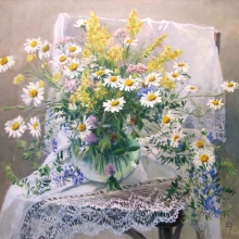 Никитюк Ю.Ю. (род. 1962). Букет ромашек. 2009 г. Холст, масло, 65,5х70,5