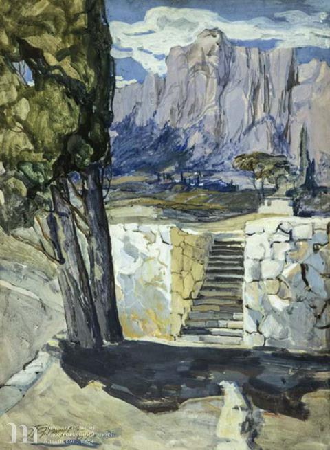 Джура Павел Данилович (род. 1939) Крым. Алупка. Лестница. 1964 г. Картон, темпера. 71,5х53.