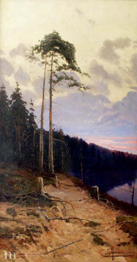 Вучичевич-Сибирский Владимир Дмитриевич (1869-1919) Сосны на берегу реки. Холст, масло. 151,1 х 81,2.