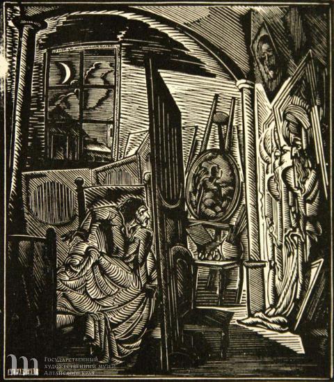 Кравченко Алексей Ильич (1889-1940). &laquo;Портрет&raquo;. Ночью. 1931 г. Иллюстрация к &laquo;Петербургским повестям&raquo; Н.В. Гоголя. Бумага, гравюра. 15,9х11,0.