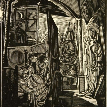 Кравченко Алексей Ильич (1889-1940). &laquo;Портрет&raquo;. Ночью. 1931 г. Иллюстрация к &laquo;Петербургским повестям&raquo; Н.В. Гоголя. Бумага, гравюра. 15,9х11,0.
