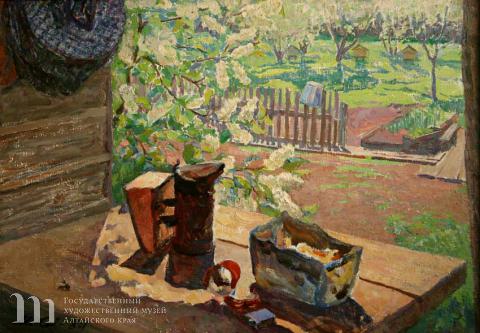 Ковешникова Майя Дмитриевна (1926-2013) Натюрморт с дымокуром. 1984 г. Холст, масло. 71,0х100,0.