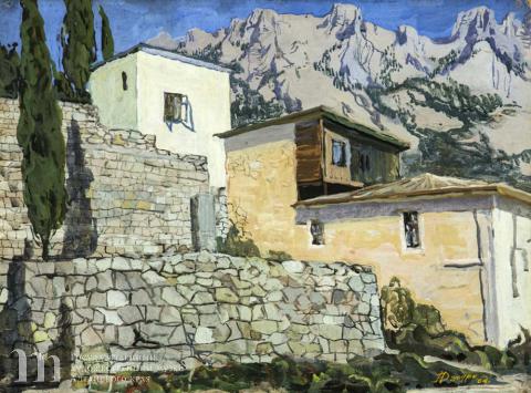 Джура Павел Данилович (род. 1939) Крым. Алупка. Городской пейзаж. 1964 г. Картон, темпера. 53,5х71,5.